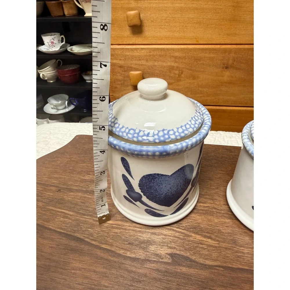 Vintage 1996 ABC Distributing Blue Heart Ceramic Canister Set 3 Piece Farmhouse